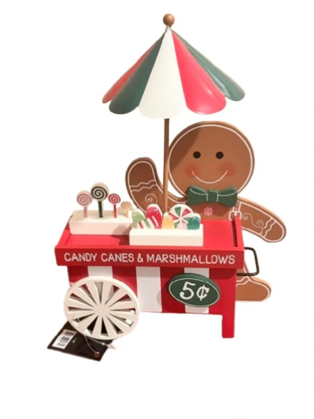 🆕-Festive Gingerbread Man Candy Cart Wooden Christmas Decor.